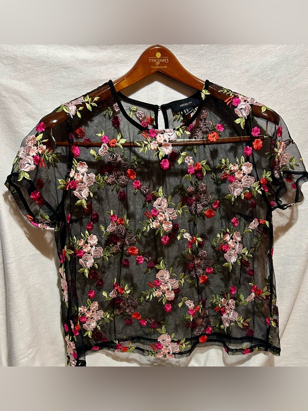 Forever 21+ Sheer Mesh Floral Embroidered Top 3X Boho Coquette Crop Blouse